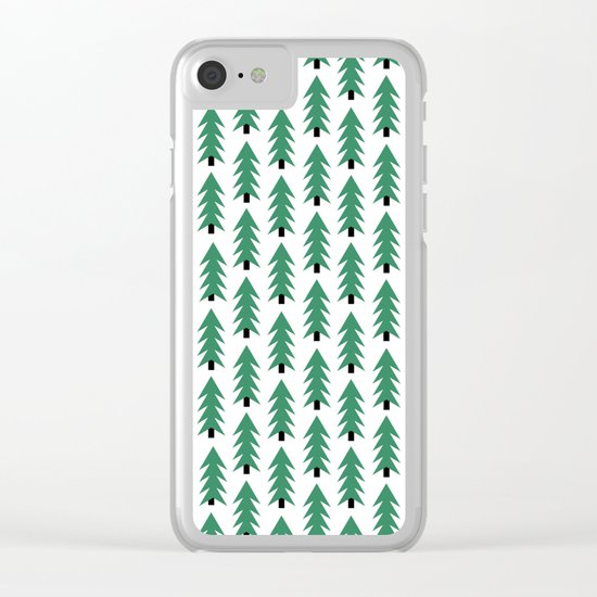 Christmas Tree forest holiday minimal decor festive winter trees green and white Clear iPhone Case