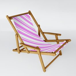 [ Thumbnail: Violet & Mint Cream Colored Striped/Lined Pattern Sling Chair ]