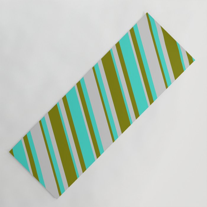 Turquoise, Light Grey & Green Colored Lines/Stripes Pattern Yoga Mat