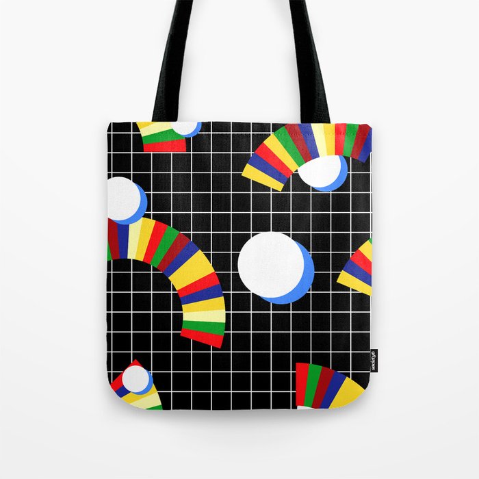 Memphis Grid & Rainbows Tote Bag