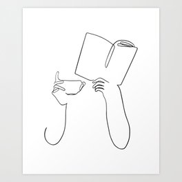 Book & Coffee Art Print | Cafe, Lines, Morning, Girl, Illustration, Hands, Graphicdesign, Book, Read, Love 