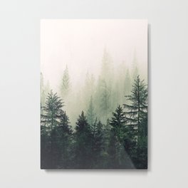 Foggy Pine Trees Metal Print | Digital Manipulation, Curated, Digital, Nature, Popart, Pinetrees, Foggy, Color, Mist, Green 