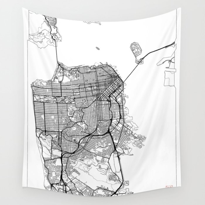 San Francisco Map White Wall Tapestry