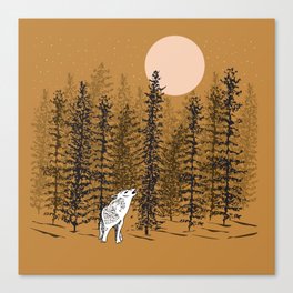 Wolf Howling at the Moon with Woodland Trees - Dusk Canvas Print