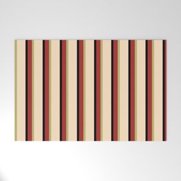 [ Thumbnail: Brown, Dark Khaki, Bisque, and Black Colored Lined/Striped Pattern Welcome Mat ]