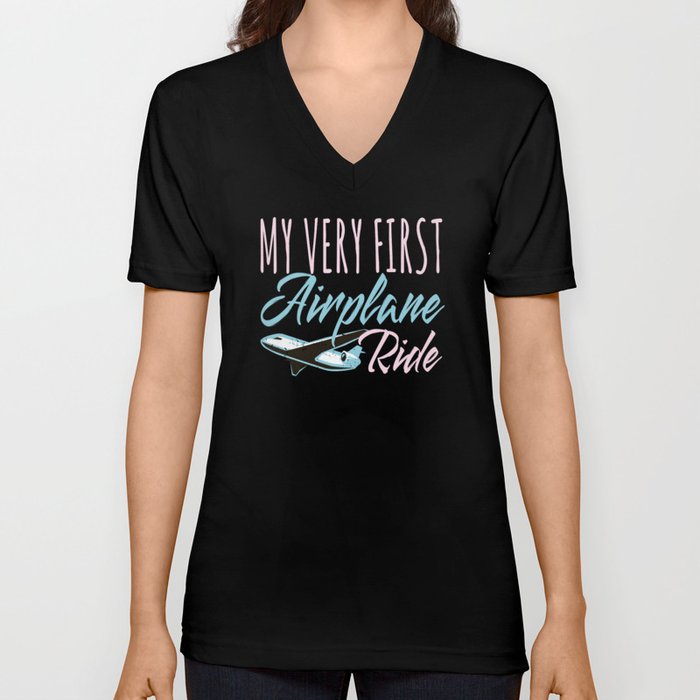 My Very First Airplane Ride Airplane V Neck T Shirt