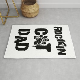 Music Rocking Cat Dad Black and White Typography Rug