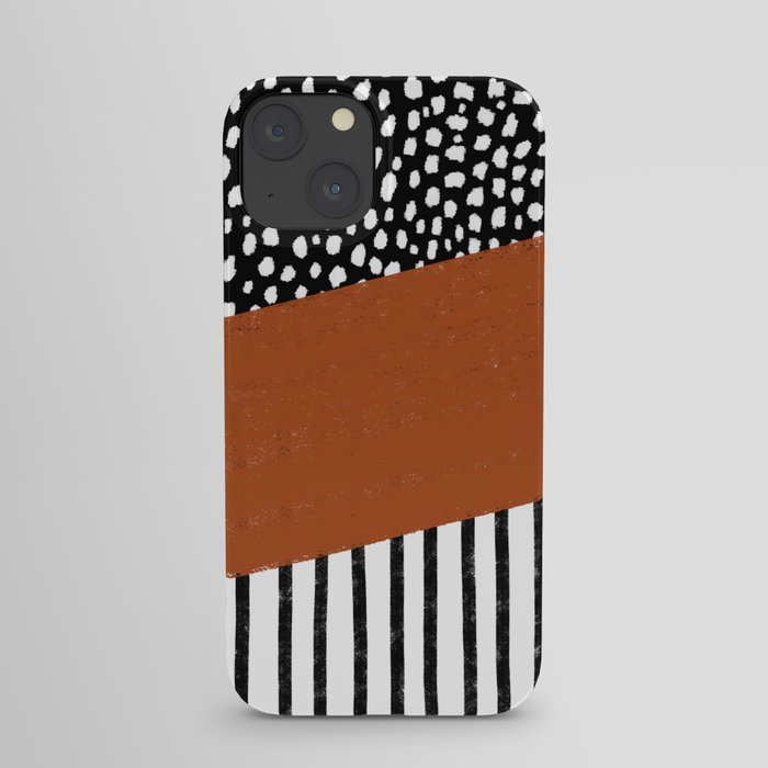Polka Dots and Stripes Pattern (black/white/burnt orange) iPhone Case