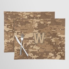 Personalized  W Letter on Brown Military Camouflage Army Commando Design, Veterans Day Gift / Valentine Gift / Military Anniversary Gift / Army Commando Birthday Gift  Placemat