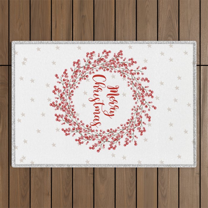 Red Berry Christmas Wreath  Outdoor Rug