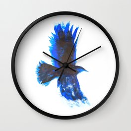 Crow Flying East - Blue Black Painting Wall Clock