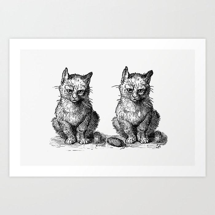 Vintage Victorian Cats Engraving Art Print