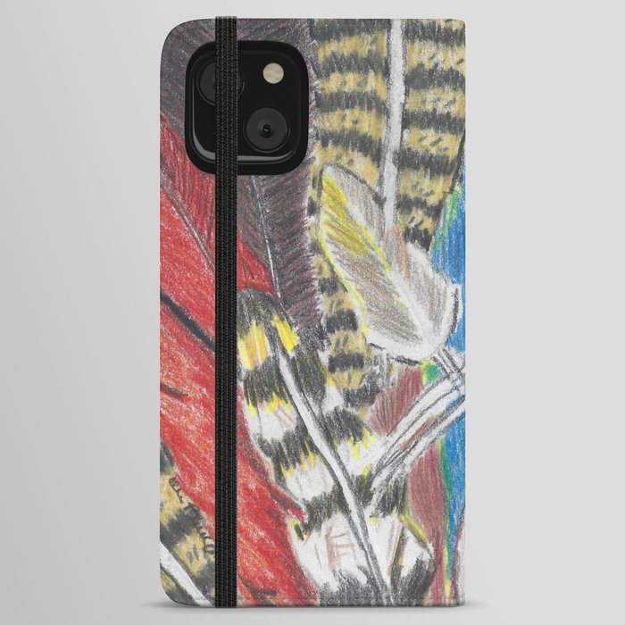 Feathers Colorful Hand Drawn Colored Pencil Drawing of Bird Plumage iPhone Wallet Case