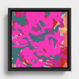 Fuchsia Pink, Teal Green & Orange Rust Thick Abstract Framed Canvas