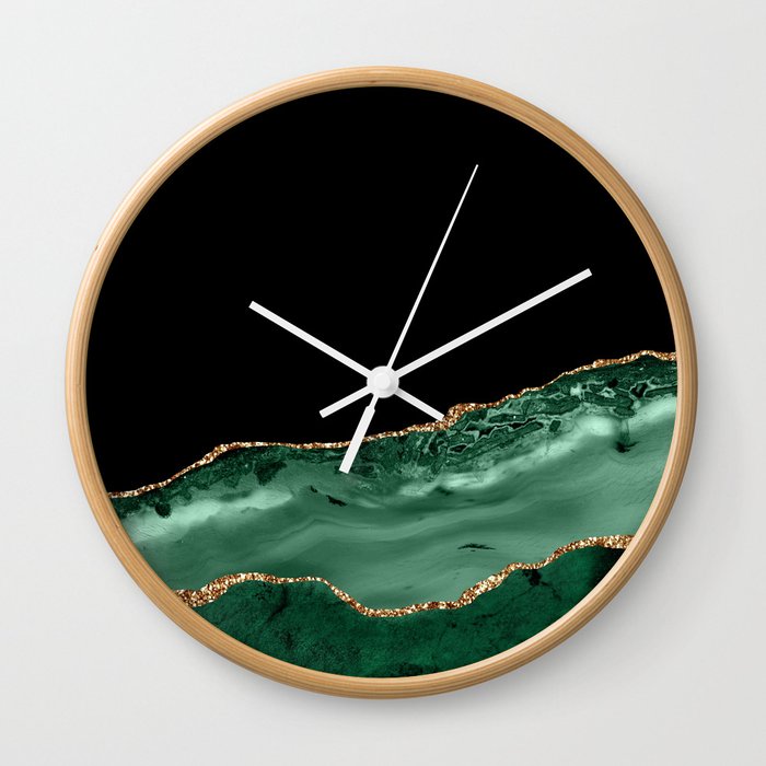 Emerald & Gold Agate Texture 02 Wall Clock
