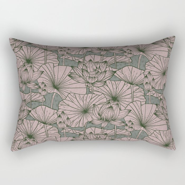 Pastel Pink Lotus Flower Pattern Rectangular Pillow