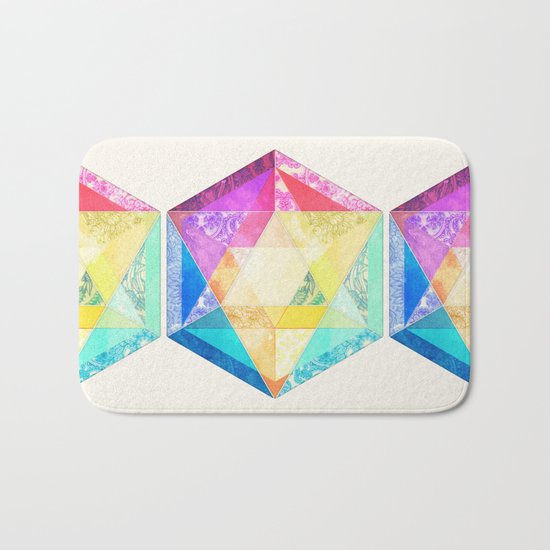 Retro Rainbow Patchwork Hexagon Bath Mat