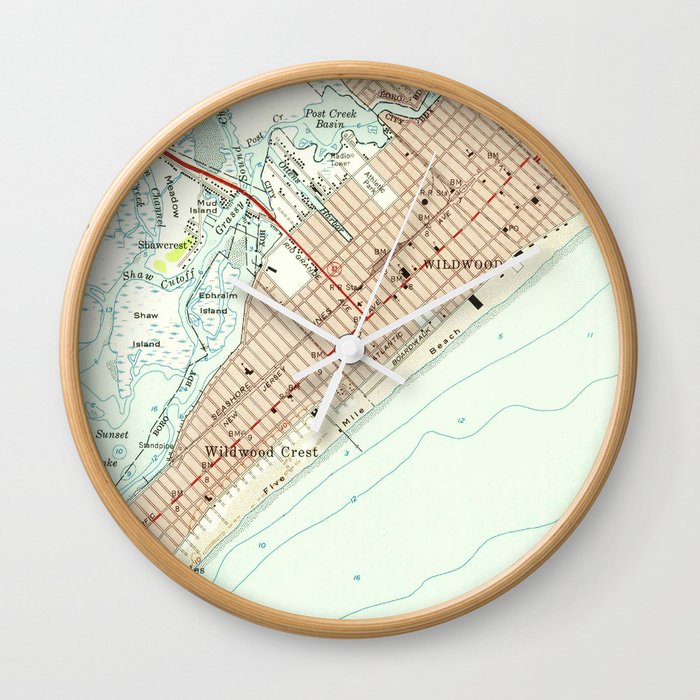 Vintage Map of Wildwood NJ (1955) Wall Clock