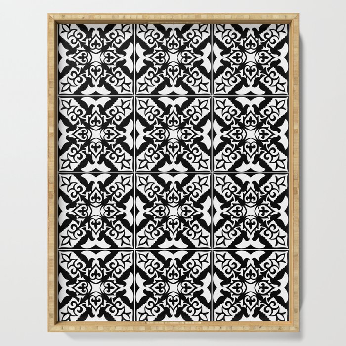 Moroccan Tile Pattern In Black And White Serving Tray By Mmgladn10