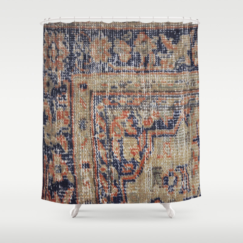 Vintage Woven Navy Blue And Tan Kilim Shower Curtain By Jenniferrizzo Society6