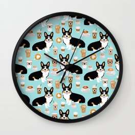Welsh Corgi tri colored coffee lover dog gifts for corgis cafe latte pupuccino Wall Clock