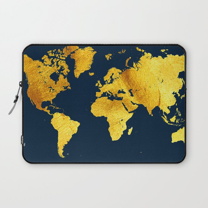 Royal Blue and Gold Map of The World - World Map for your walls Laptop Sleeve