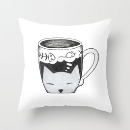 Cat dreams mug Throw Pillow