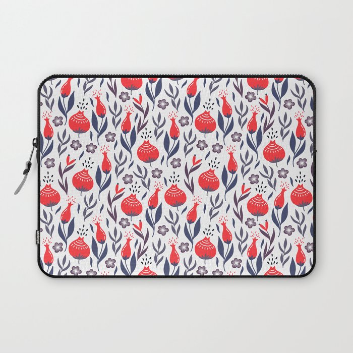 Retro Floral Red + Navy Blue + Gray Laptop Sleeve