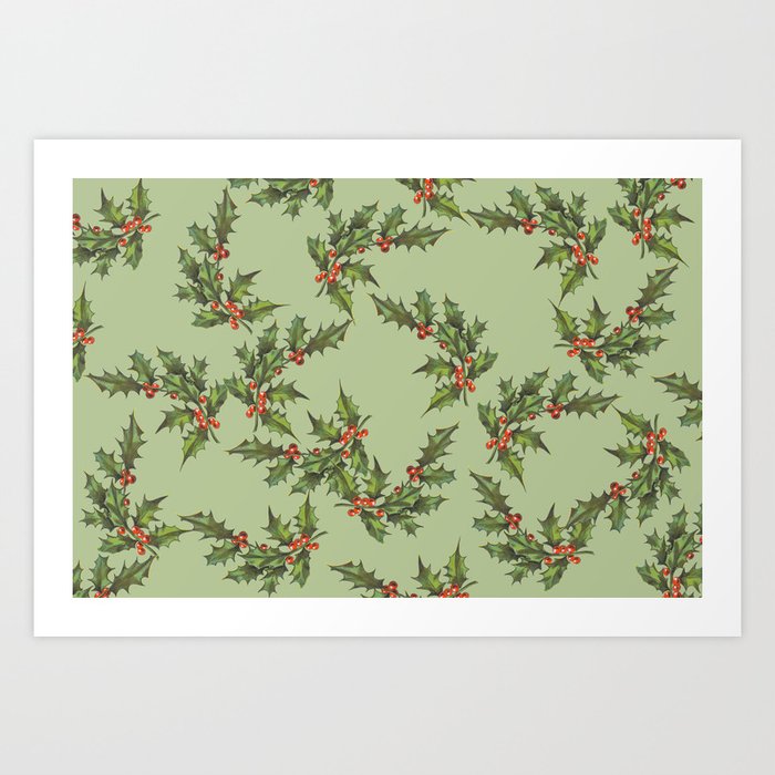 Big Christmas Mistletoe Branch pattern Design dark green #x-mas Art Print