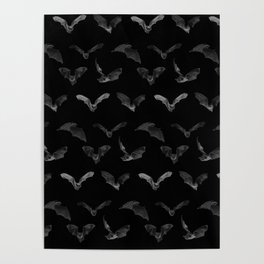 A Whole Bunch of B&W Bats (Black) Poster