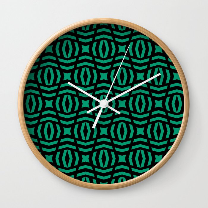 Black and Green Tessellation Pattern 26 - Dunn and Edwards 2022 Trending Color Rain Forest DE5684 Wall Clock
