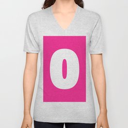 0 (White & Dark Pink Number) V Neck T Shirt