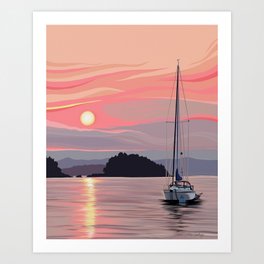 Smooth Sailboat Sunset Art Print
