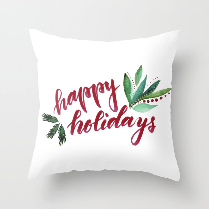 Happy Holidays - red and green Throw Pillow