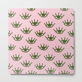 Green Eyes On Pink Background Metal Print
