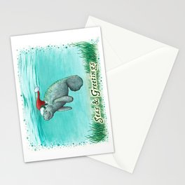 Seas and Greetings ~ "Mossy Manatee" by Amber Marine ~ Watercolor ~ (Copyright 2016) Stationery Cards | Island, Manatee, Realism, Ink, Illustration, Tropical, Animal, Holiday, Ocean, Florida 