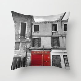 Red Caffe in Venice Black and White Photography Throw Pillow