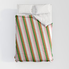 [ Thumbnail: Orchid, Chocolate, Forest Green, Light Pink & Mint Cream Colored Striped/Lined Pattern Comforter ]