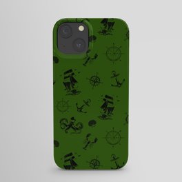 Green And Black Silhouettes Of Vintage Nautical Pattern iPhone Case