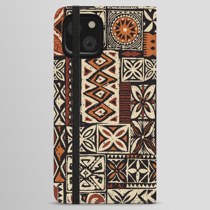 Hawaiian style tapa tribal fabric abstract patchwork vintage vintage pattern iPhone Wallet Case
