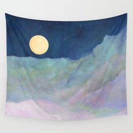 Midnight Pastel Mountain, Moon, Stars Wall Tapestry