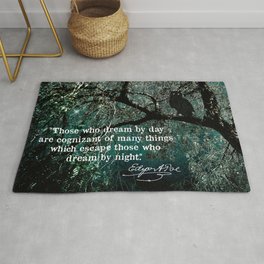 "Those Who Dream by Day" Owl in Tree with Quote by Edgar Allan Poe Rug