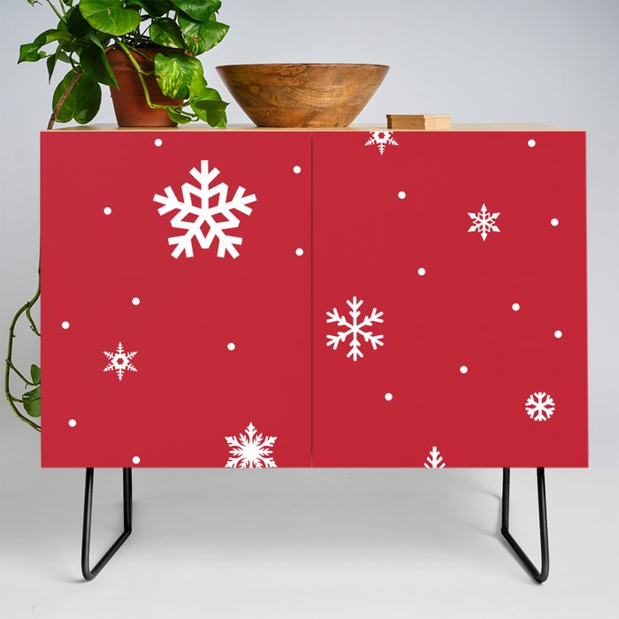 Red Christmas Vibes Pattern Snow Flakes Credenza