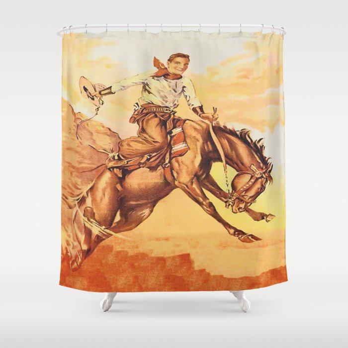 Vintage Western Cowboy On Bucking Horse Shower Curtain By