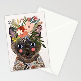 Siamese Cat with Flowers Stationery Card