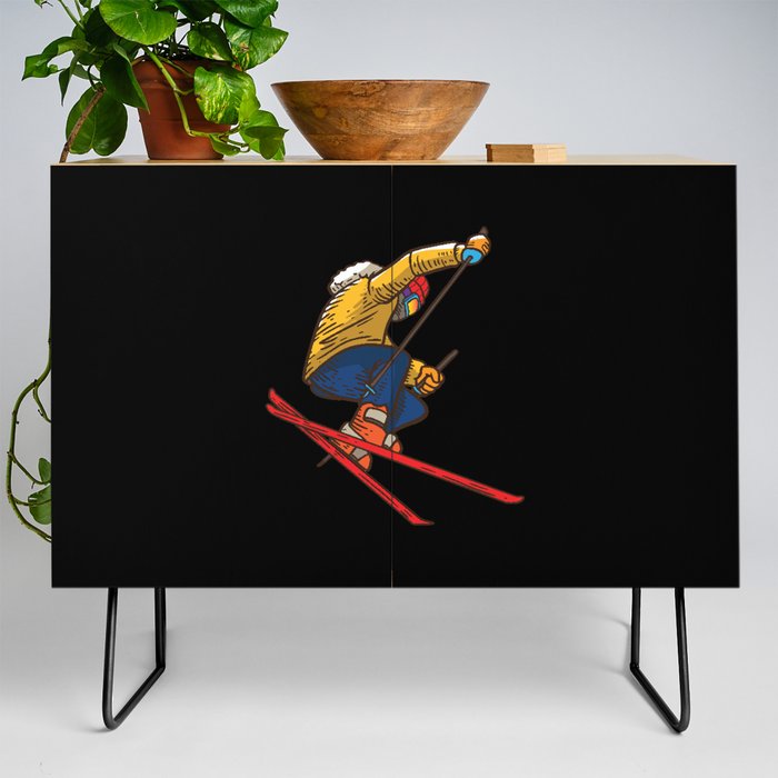 Vintage Skiing Apparel - Skiing Skier Ski Credenza