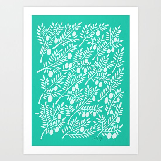 Turquoise Olive Branches Art Print