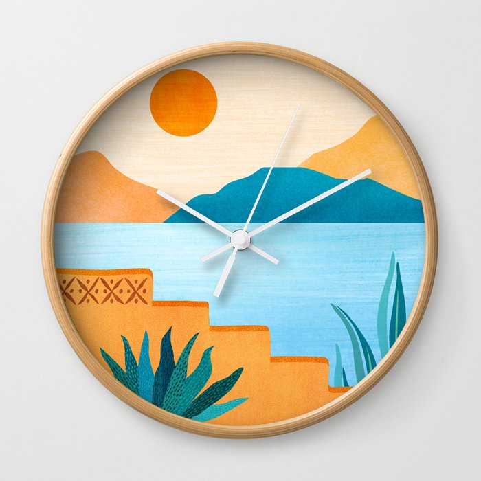 Cabo Desert Landscape Illustration Wall Clock