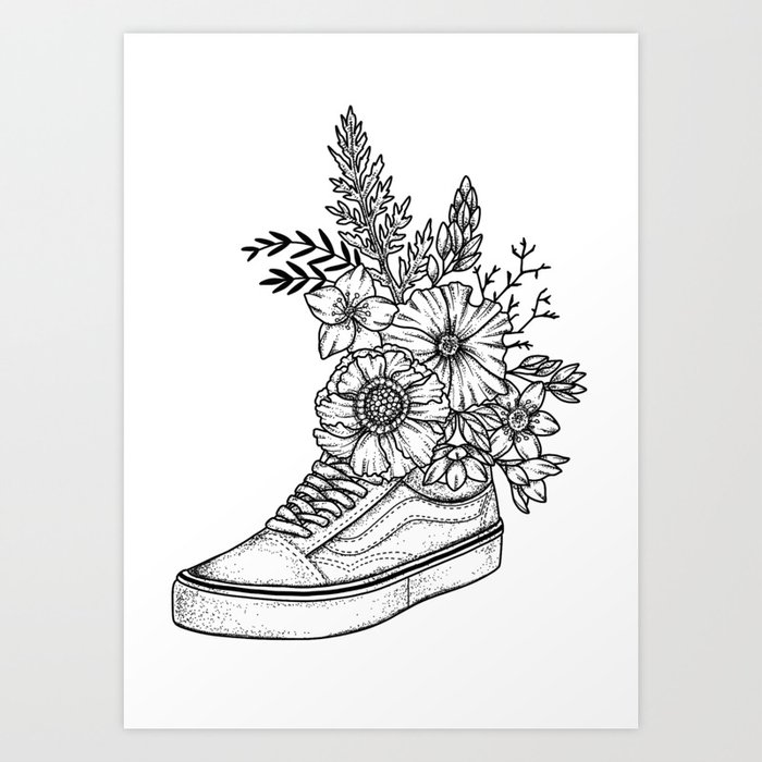Floral shoe by Din Don Art Print