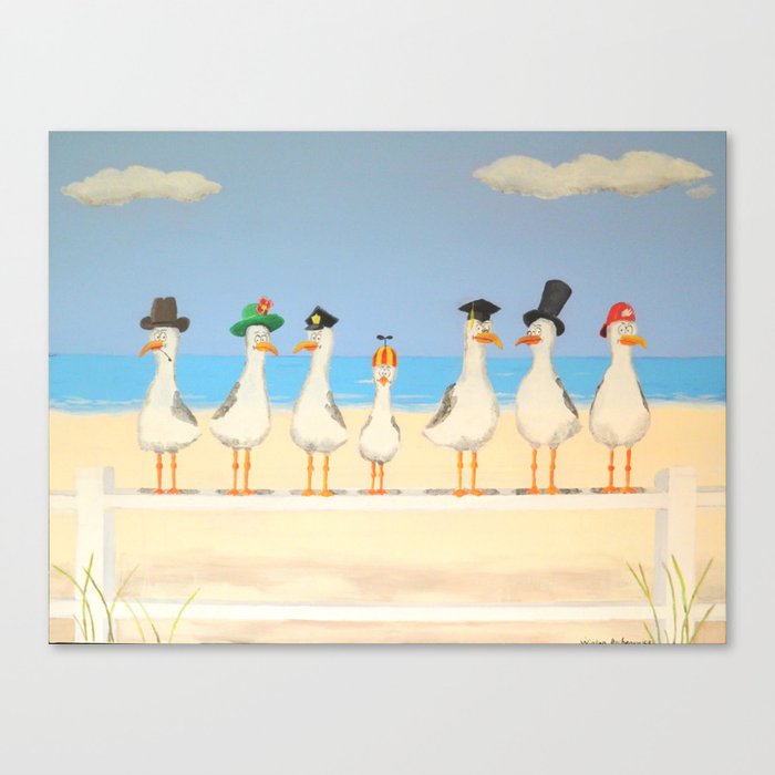 Seagulls with Hats Canvas Print